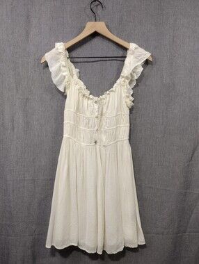 Rock & Roll Ruffle-Shoulder Babydoll Sundress Womens M Cream Fairy Retro 90s Y2K